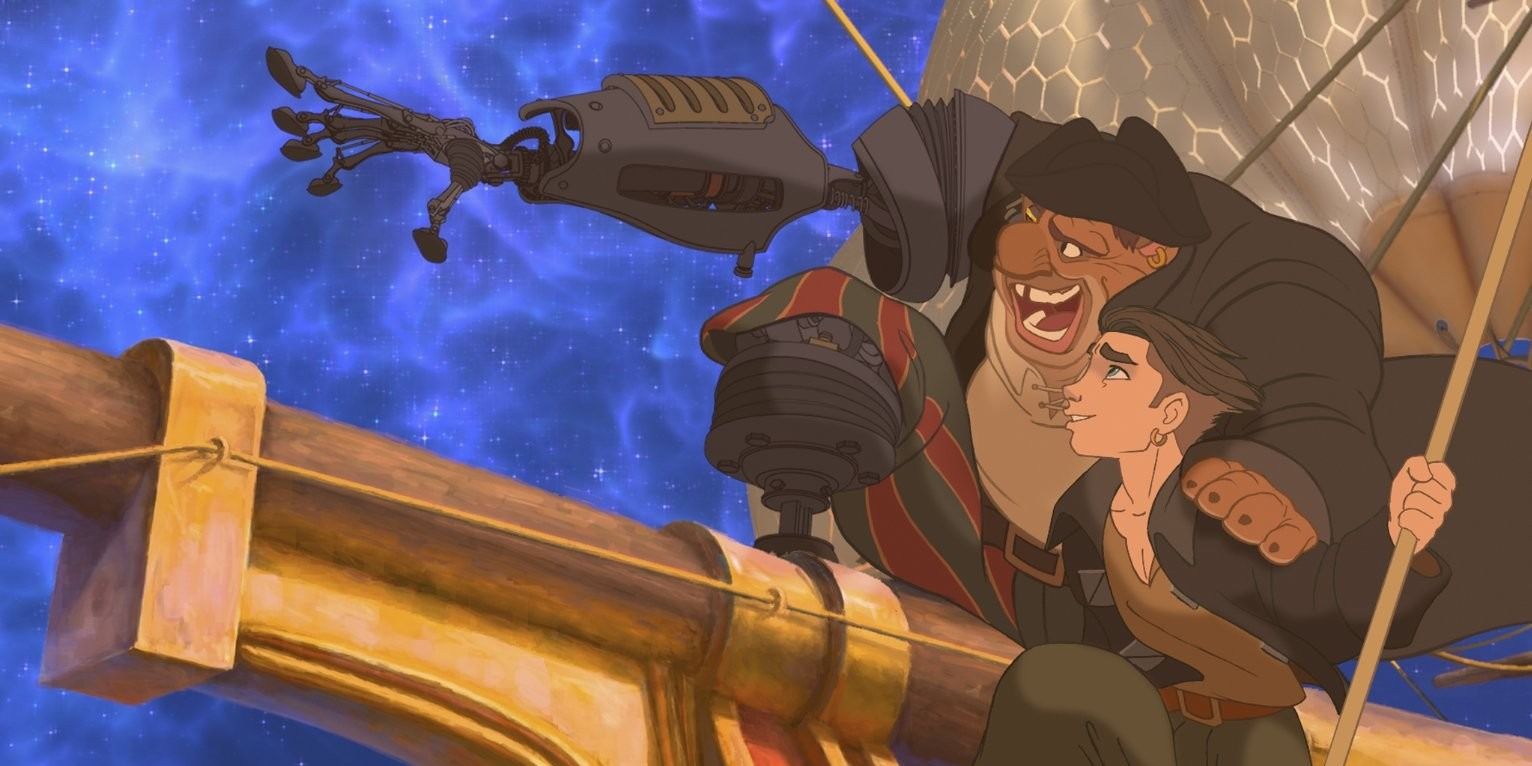 John Silver and Jim on boat in Treasure Planet