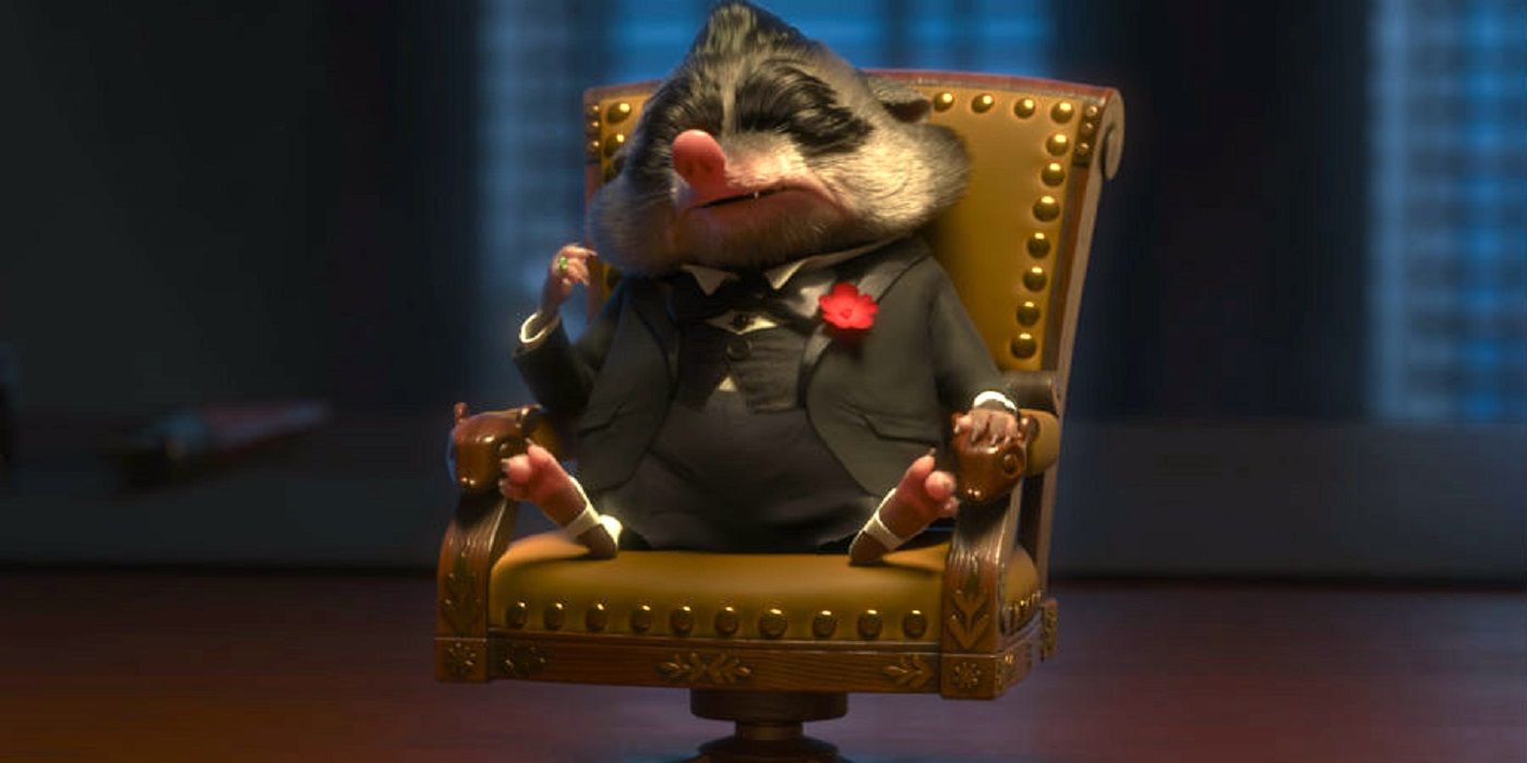 Mr. Big sentado em uma cadeira em Zootopia