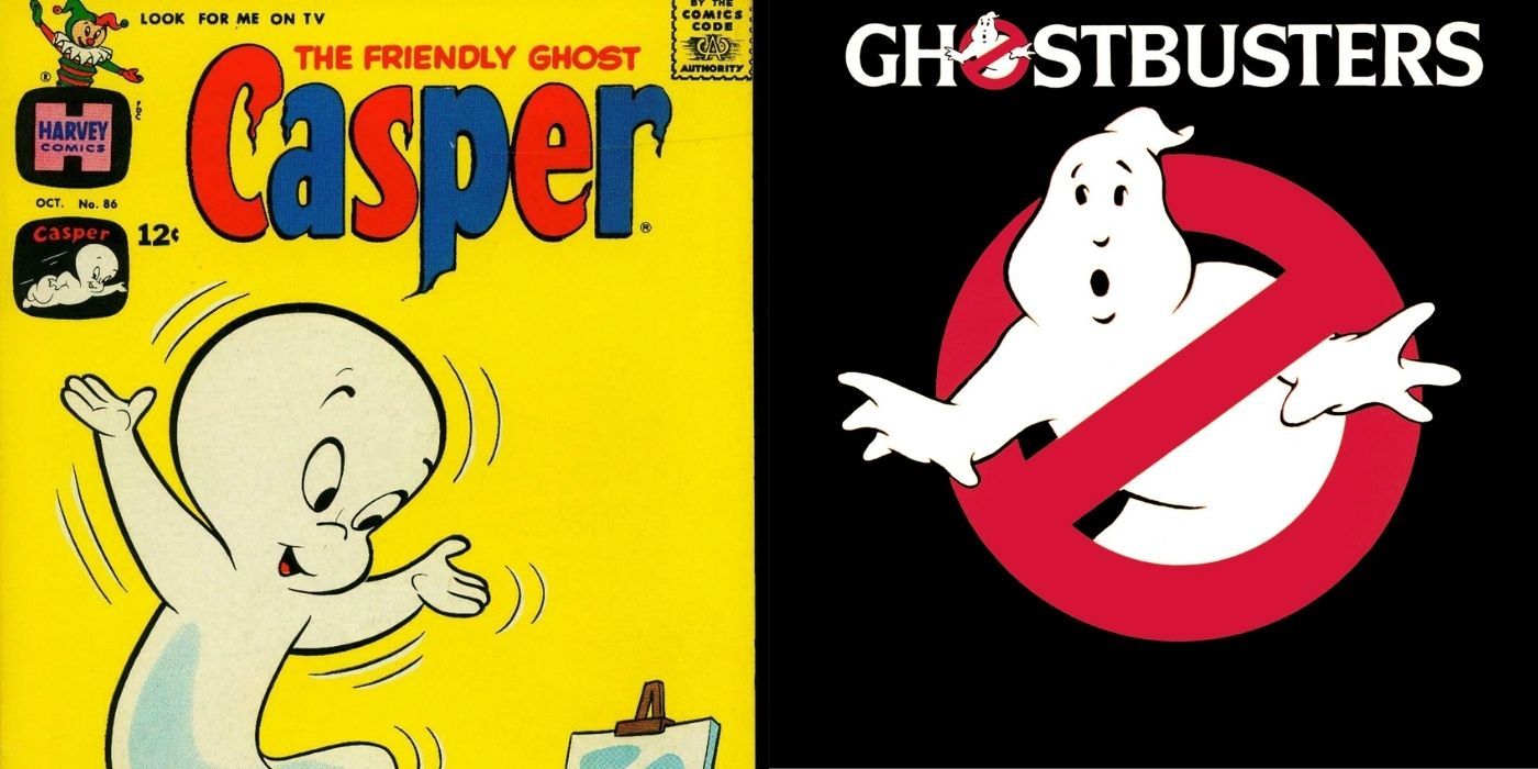 Una imagen dividida de Casper el cómic junto al logotipo de Ghostbuster.