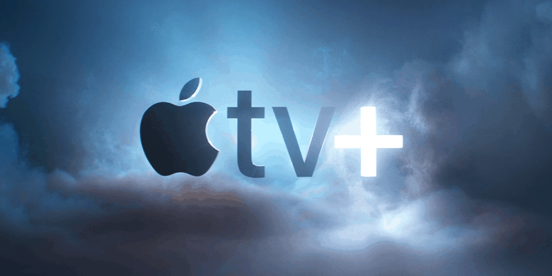 The Apple TV plus logo surrounded by clouds 