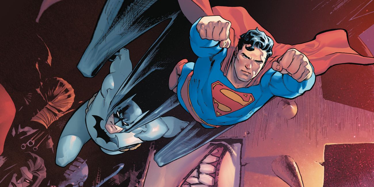 Batman and Superman Flying Comic Cover