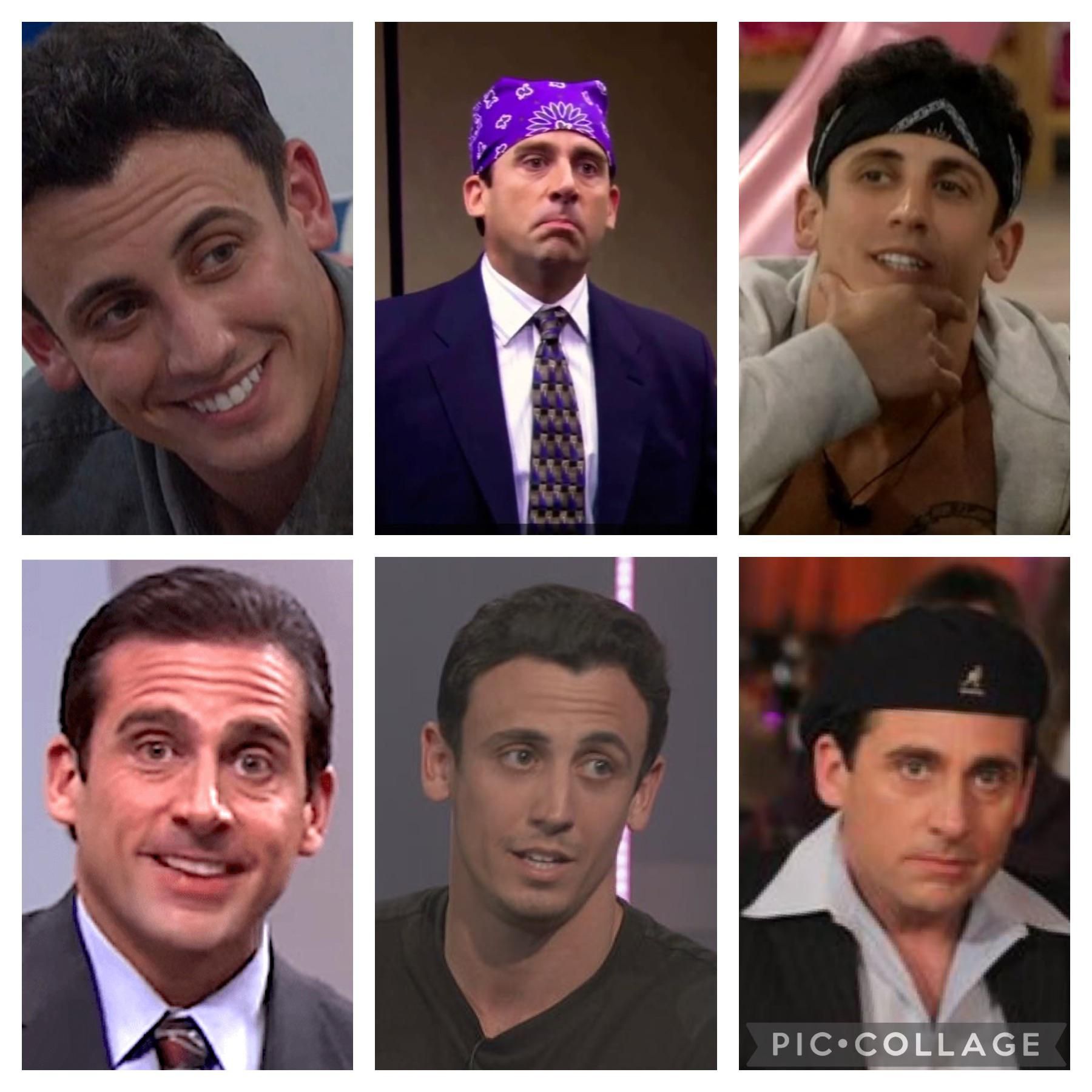 Split image: Three pics of Brent from Big Brother side by side with three pics of Michael Scott from The Office