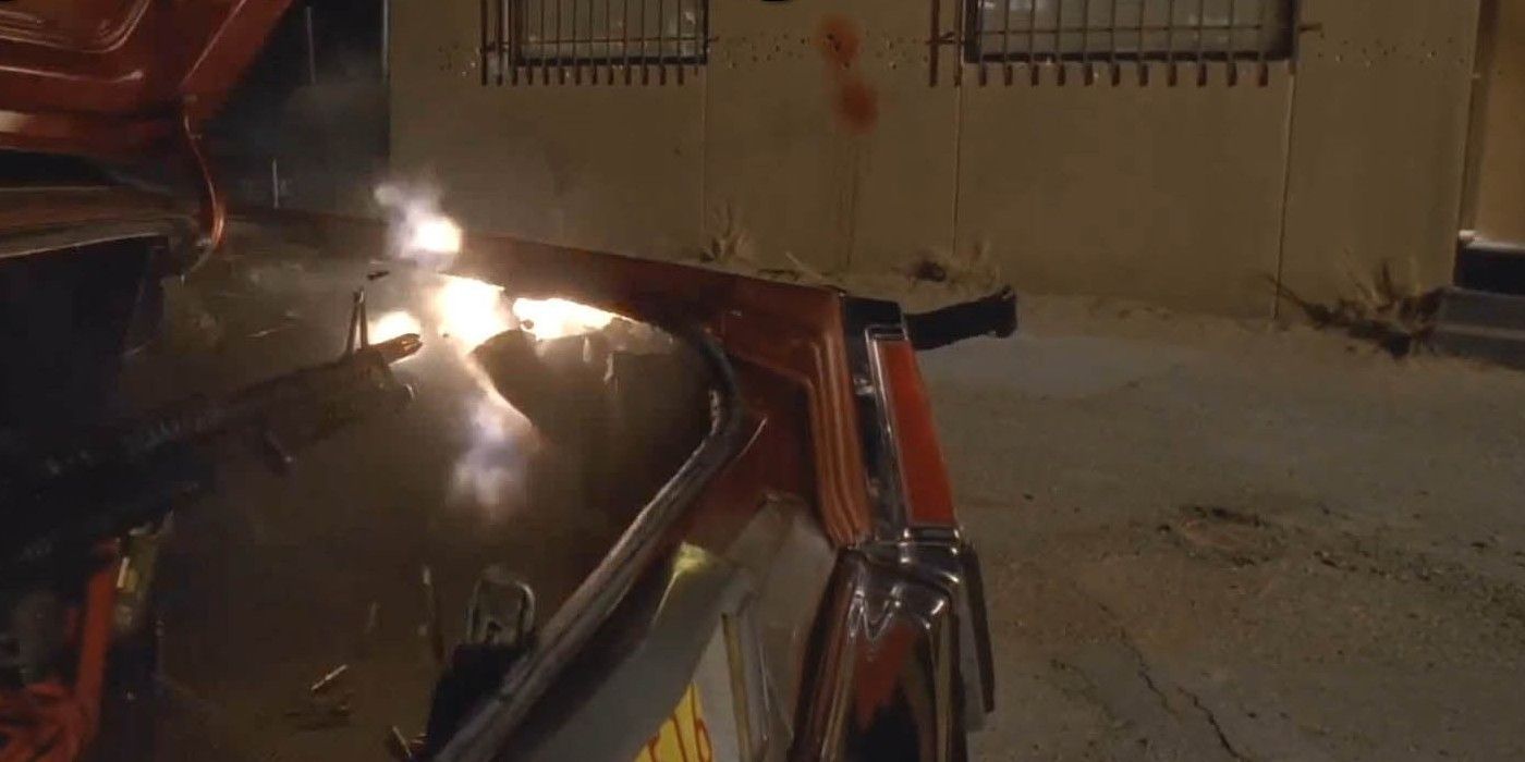 Walt's gun shoots up Jack's clubhouse in Breaking Bad
