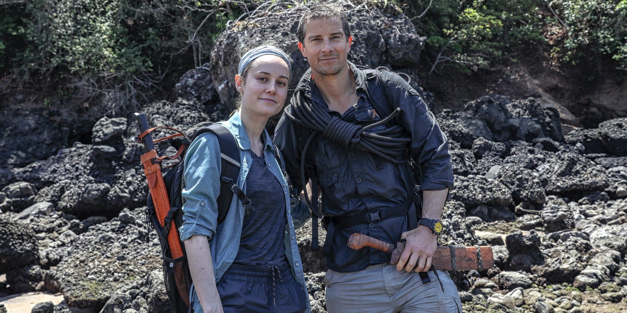 Brie Larson and Bear Grylls in Running Wild With Bear Grylls Season 5.