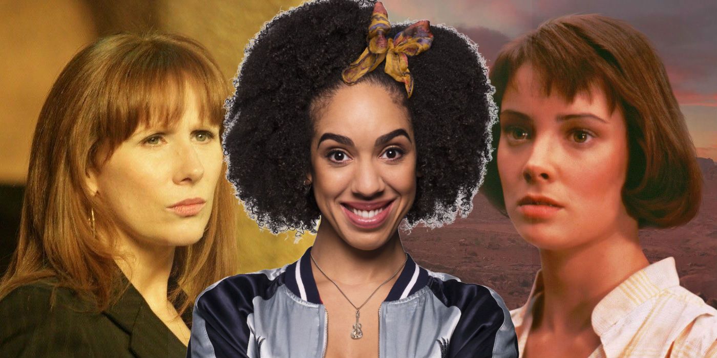 Catherine Tate as Donna Noble, Pearl Mackie as Bill Potts and Nicola Bryant as Peri in Doctor Who