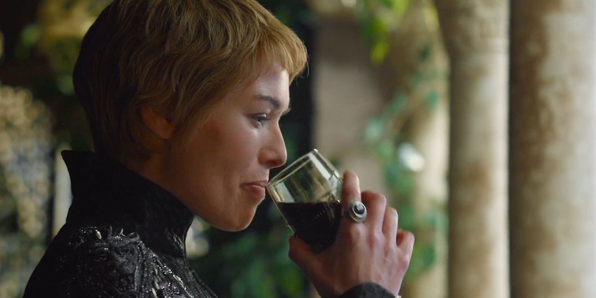 Cersei drinks wine after the Sept of Baelor's explosion