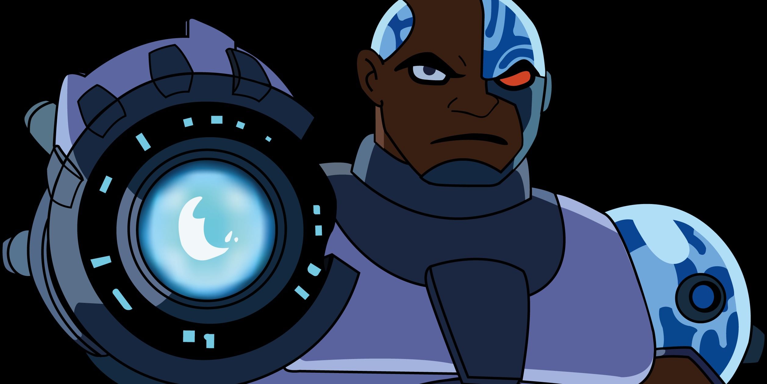 Cyborg looking serious and pointing his blaster arm in Teen Titans