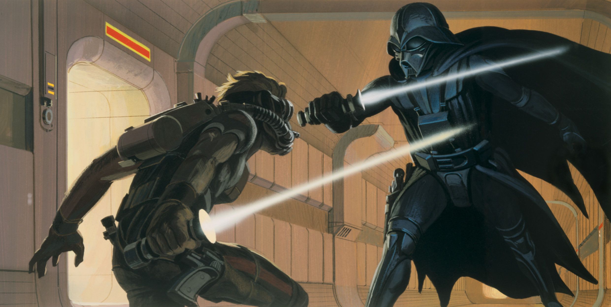 Darth Vader duelling a Jedi Concept art from Ralph McQuarrie