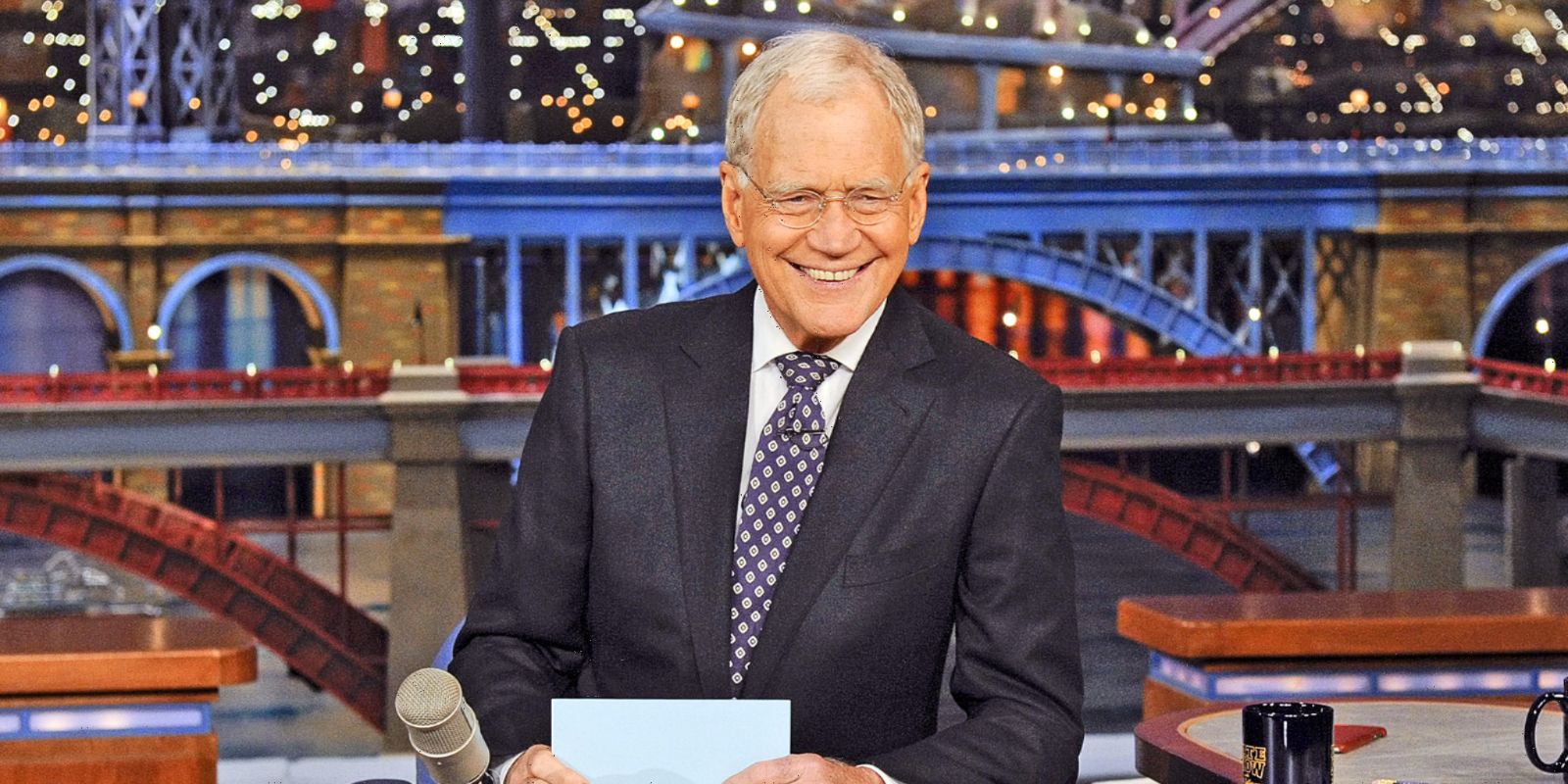 Letterman behind his desk