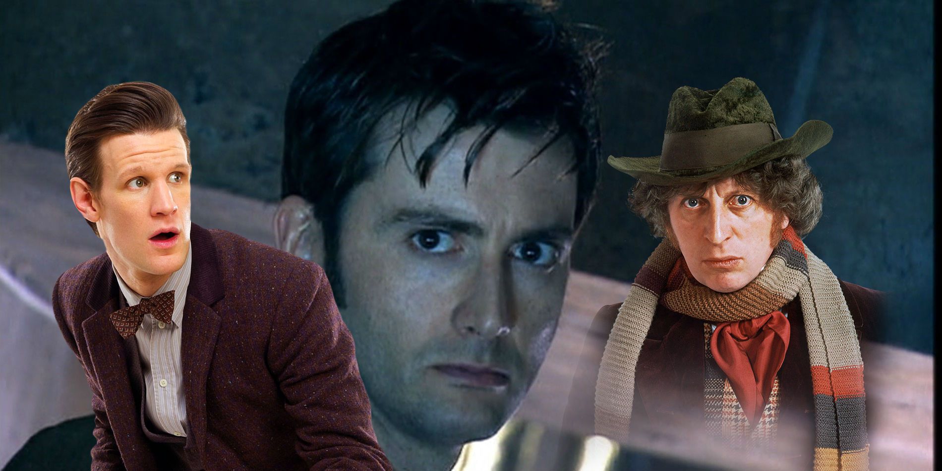 David Tennant, Matt Smith and Tom Baker as The Doctor in Doctor Who