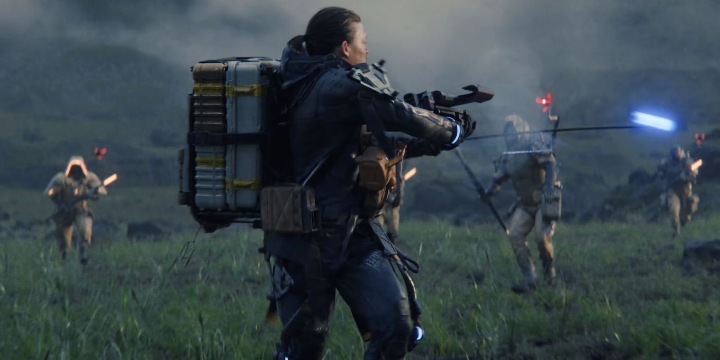 An image of Sam fending off MULEs in the game Death Stranding.