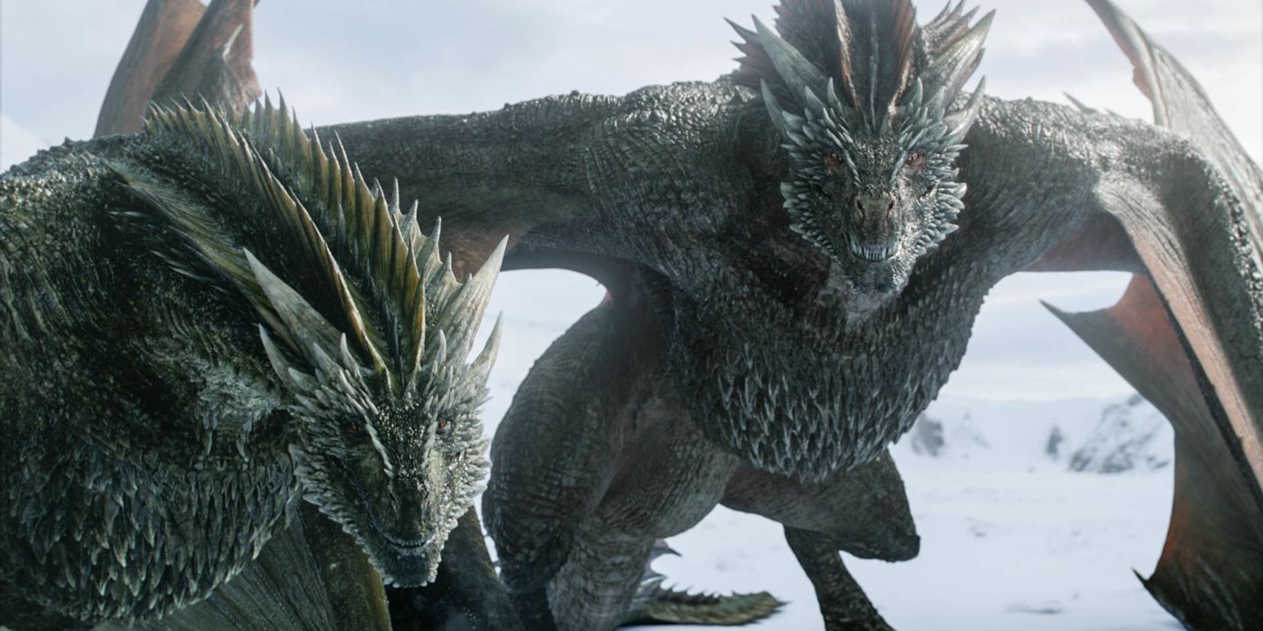 Dragons standing in the snow Game of Thrones