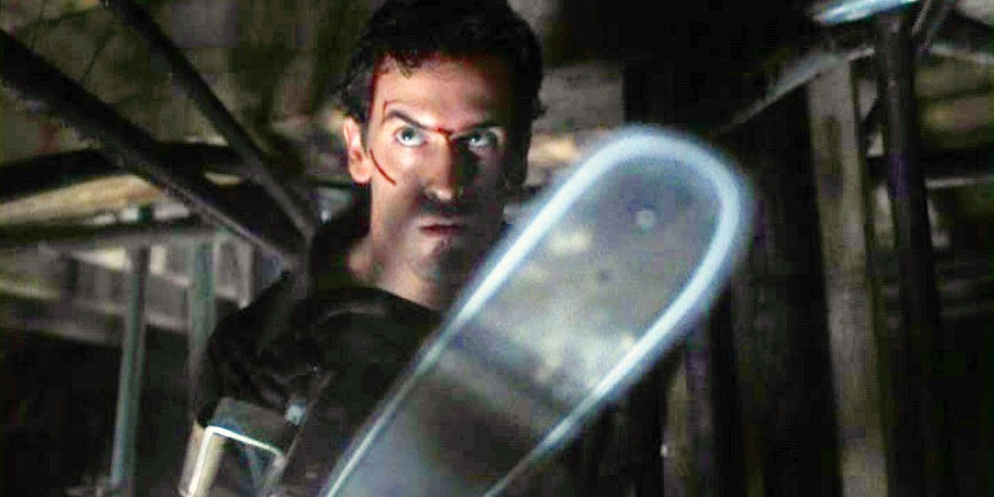 Ash with the chainsaw in Evil Dead II