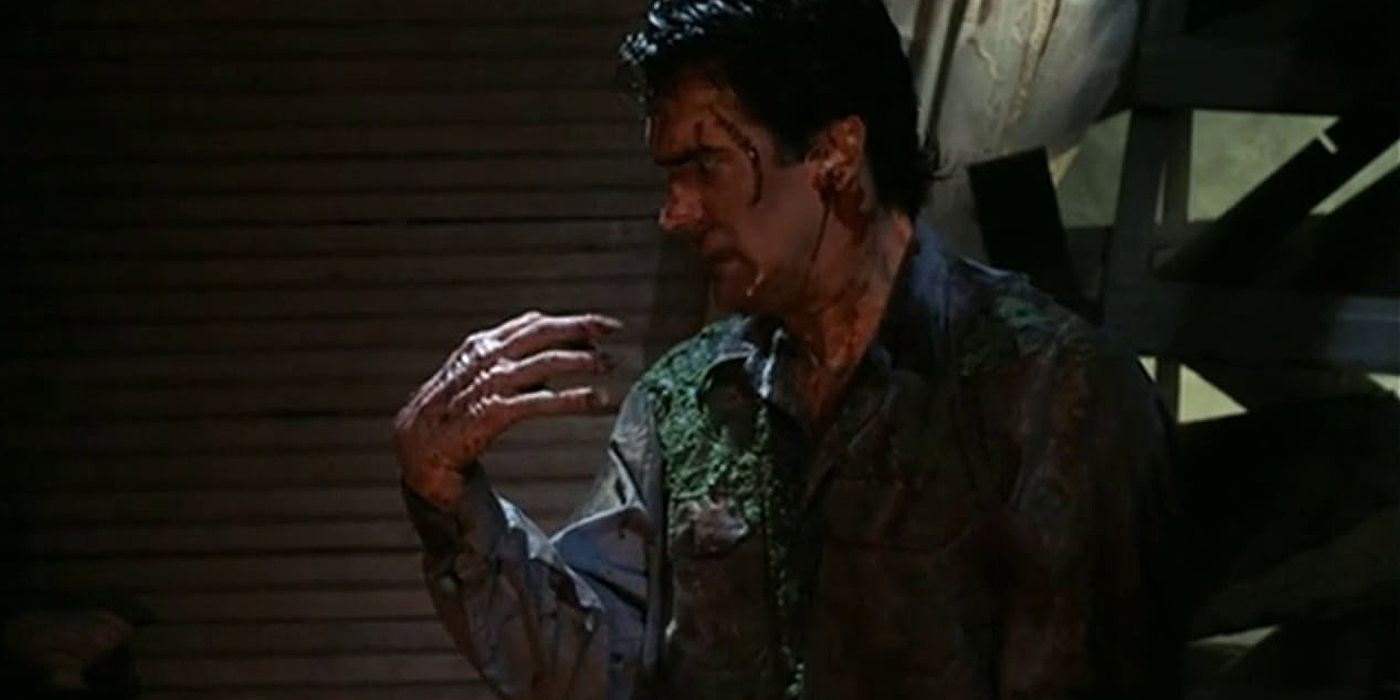 Ash with a possessed hand in Evil Dead II
