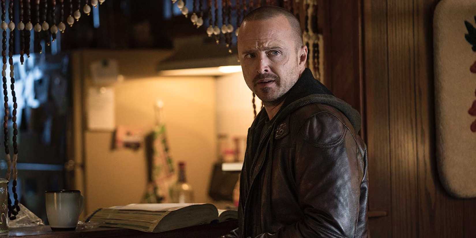 Jesse Pinkman (Aaron Paul) looking at someone sadly in El Camino: A Breaking Bad Movie