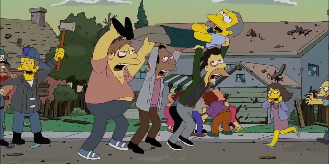 Barney, Lenny e Carl dos Simpsons carregando Moe Treehouse XX