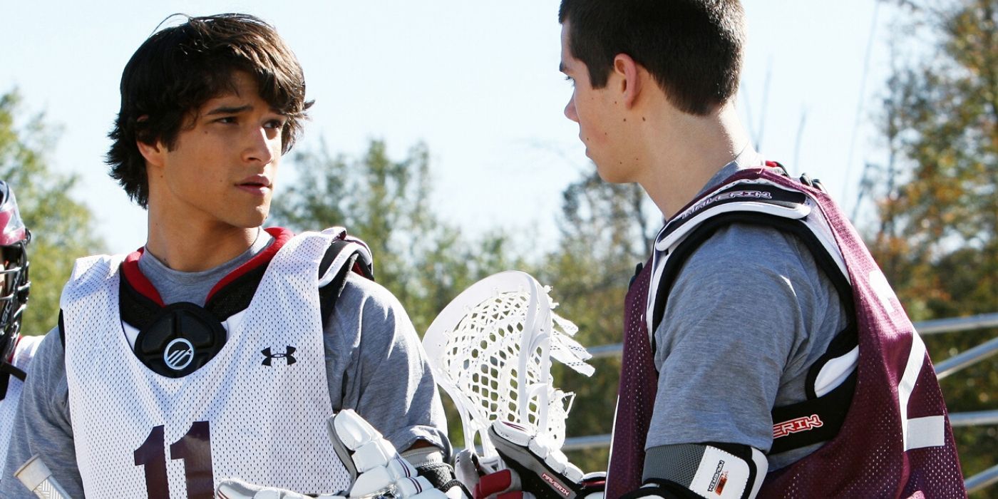 Scott talks with Stiles during lacrosse practice in Teen Wolf