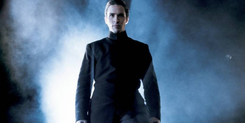 Christian Bale as John Preston in front of smoke in Equilibrium