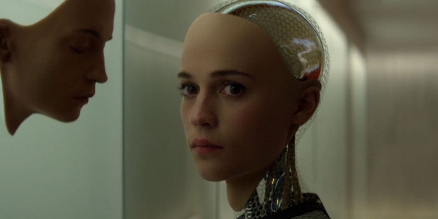 Ava touches a skin of prototype in Ex Machina