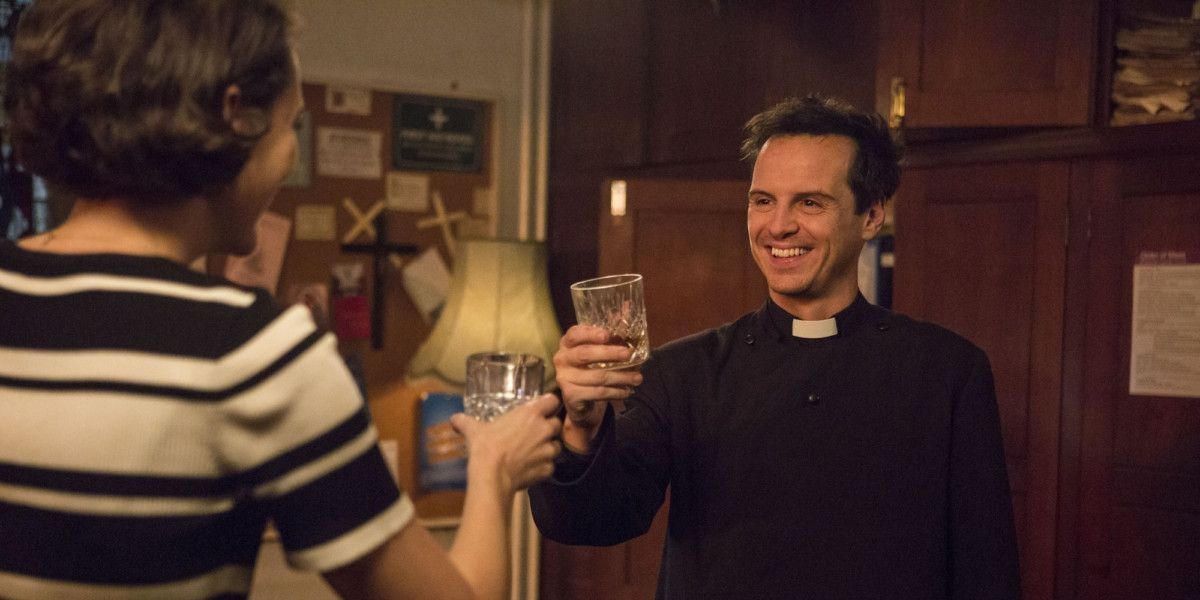 Fleabag and the Priest cheers in Fleabag.