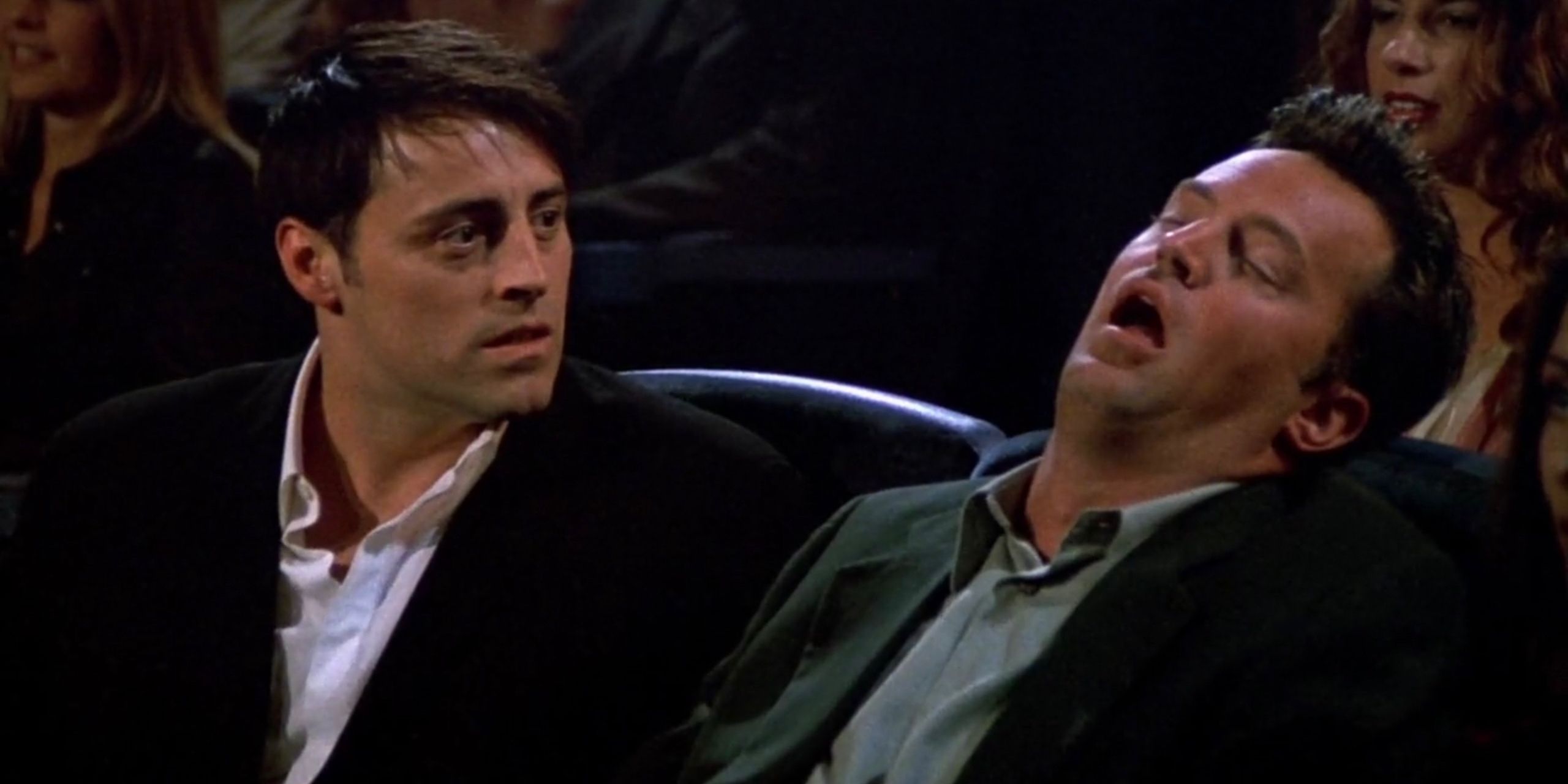 Chandler falls asleep during Joey's movie premiere in Friends.