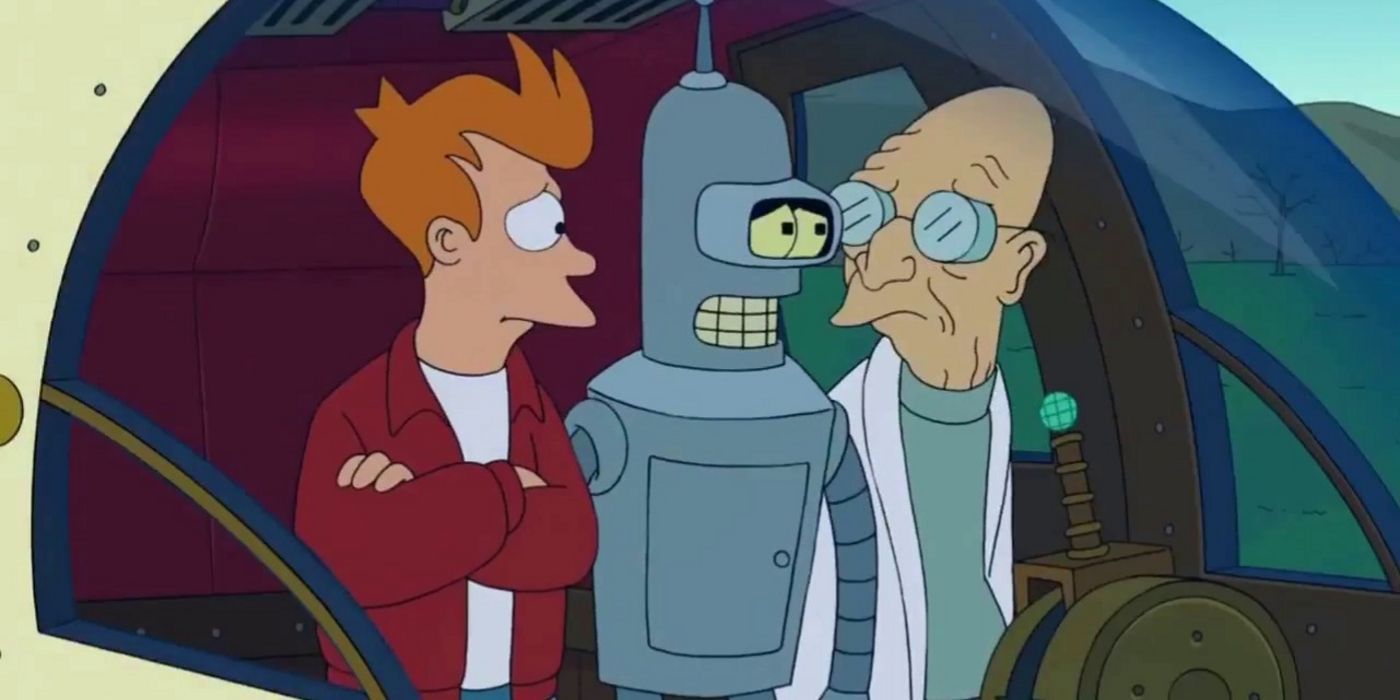 Fry, Bender, and the Professor In Their Time Machine