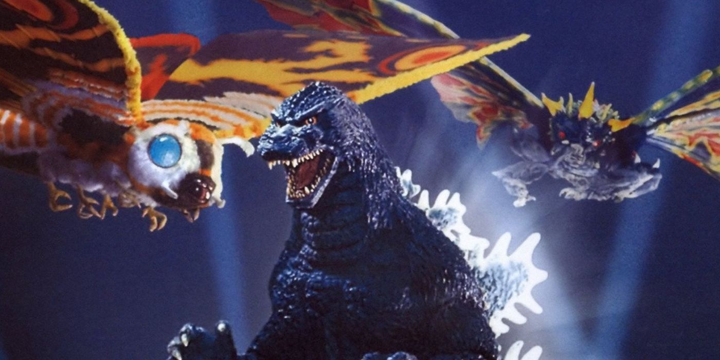Godzilla fighting Mothra in Godzilla vs Mothra (1992)