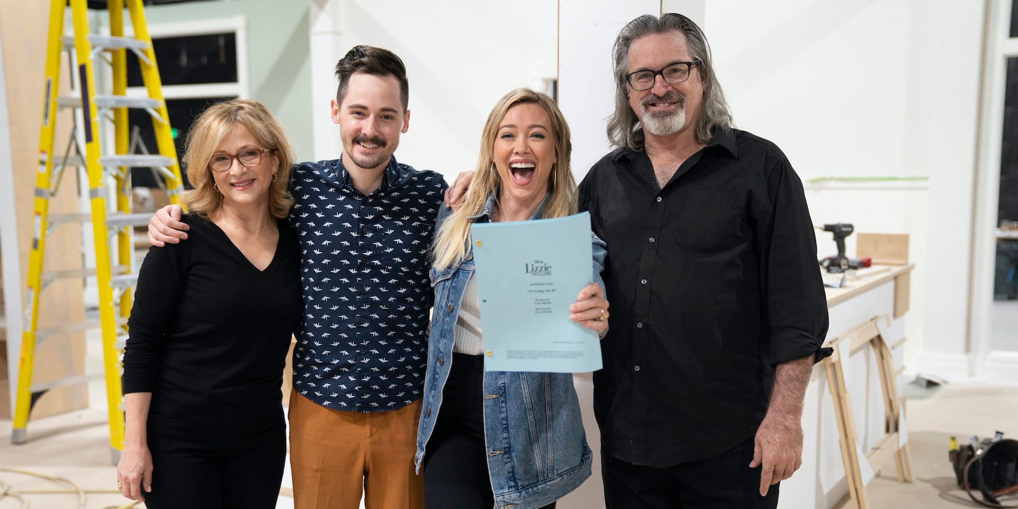 Hallie Todd, Jake Thomas, Hilary Duff and Robert Carradine on set for Lizzie McGuire Disney+ series