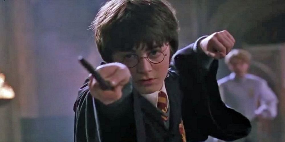 Harry casting a spell in Harry Potter and the Chamber of Secrets.