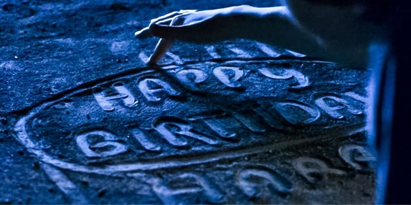 Harry writes "Happy Birthday, Harry" in the dust on the floor of an abandoned hut in Harry Potter and the Philosopher's Stone