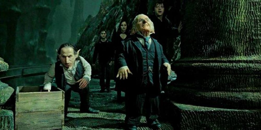 Harry using the Imperius Curse on a Gringotts goblin.