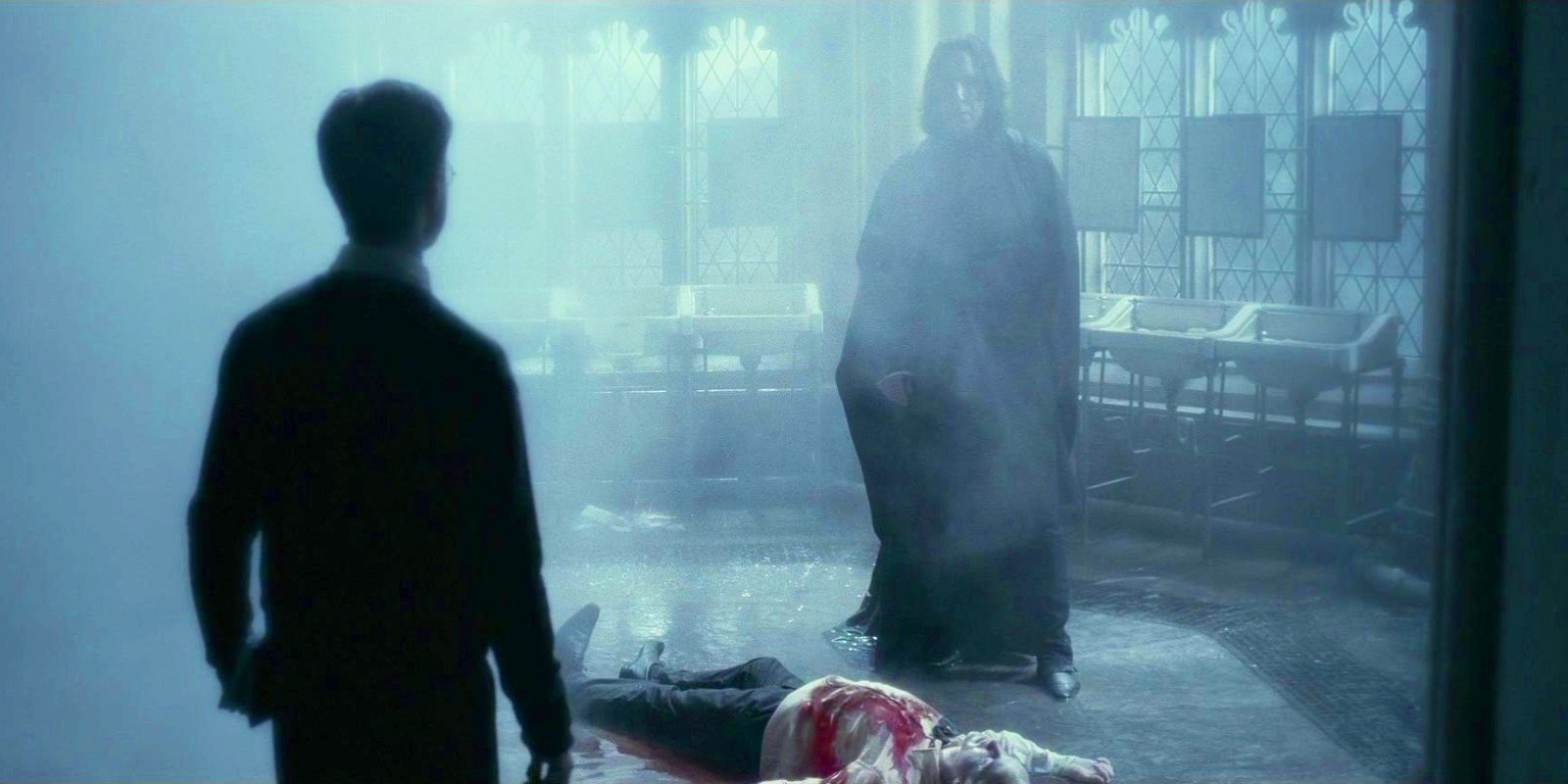 Snape standing over a bloodied Draco Malfoy in Harry Potter and the Half-Blood Prince.
