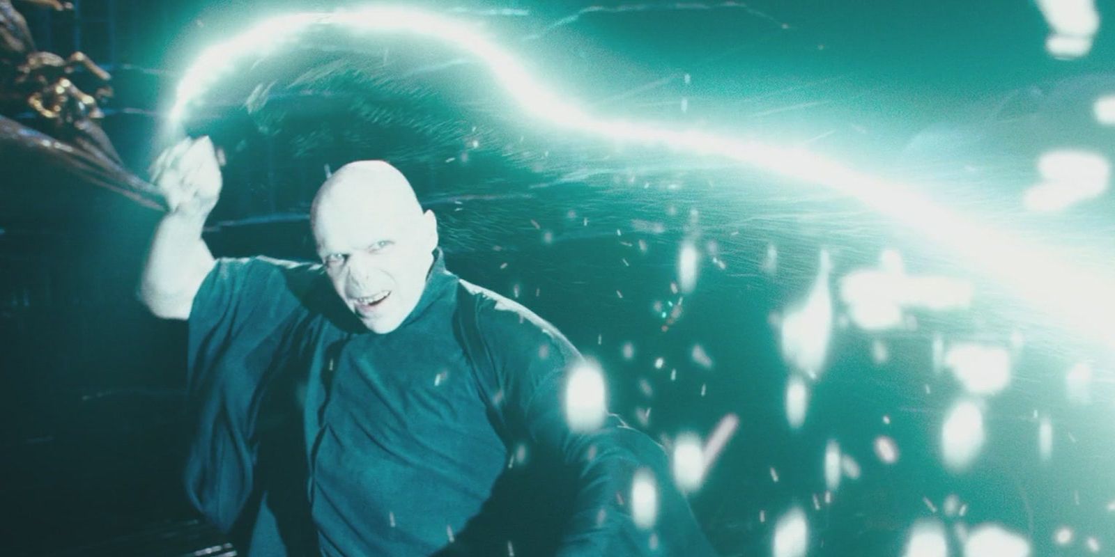 Voldemort casting the Killing Curse in a Harry Potter movie.
