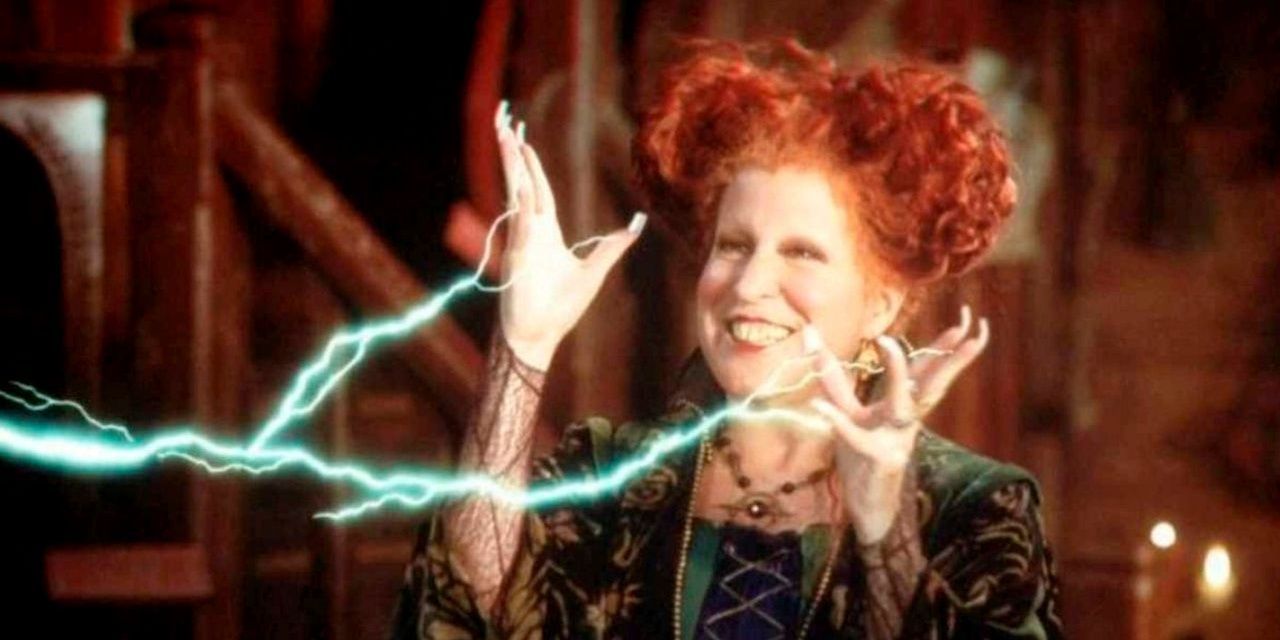 Winifred Sanderson using her green lightning in Hocus Pocus