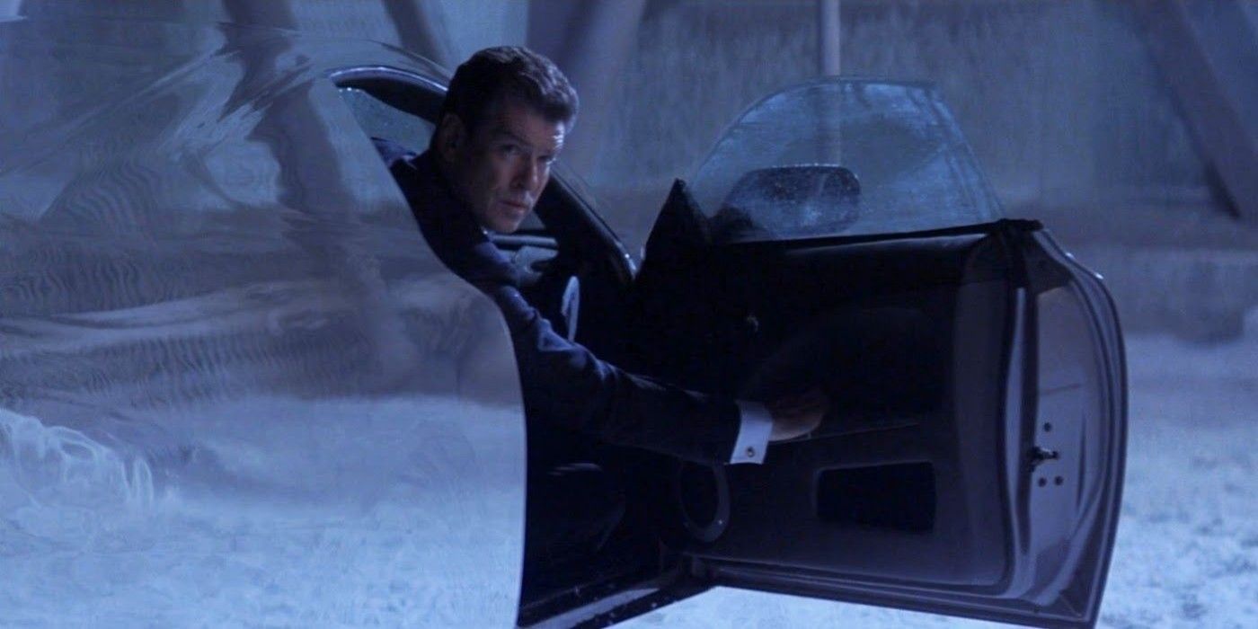 James Bond (Pierce Brosnan) opens the door to his invisible car in Die Another Day.