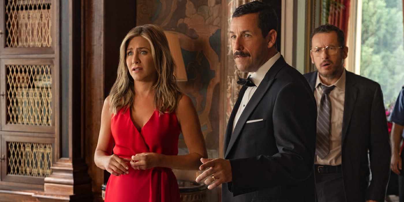 Jennifer Aniston and Adam Sandler in Murder Mystery.