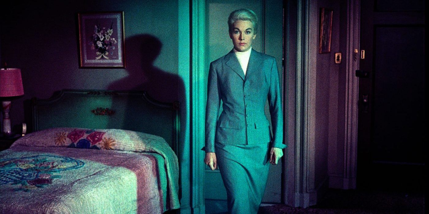 Kim Novak in a dark room in Hitchcock's Vertigo