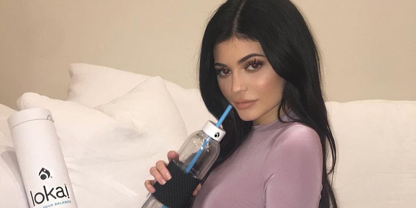 Kylie Jenner ad for drink IG CROPPED wearing lavender top