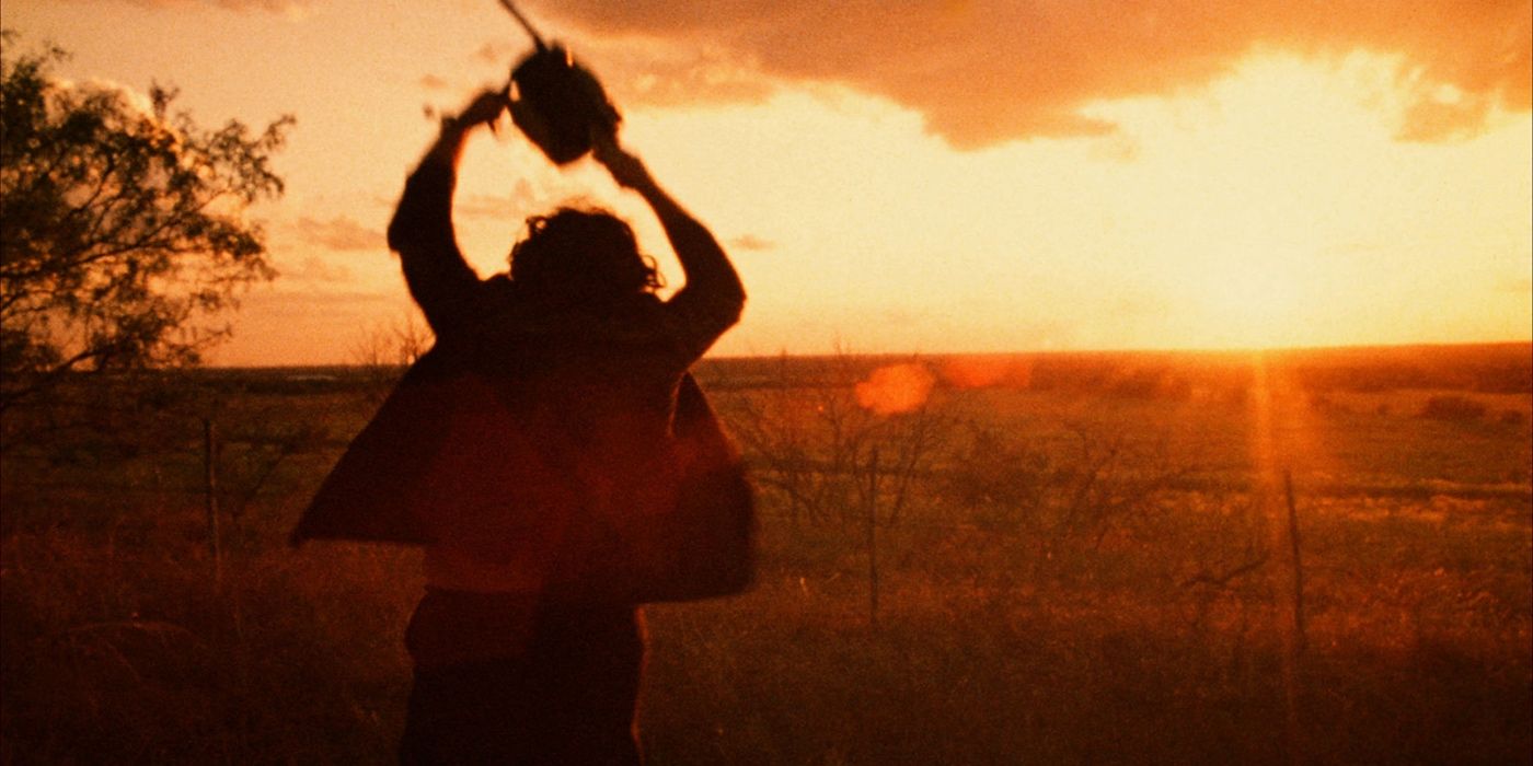 Leatherface wielding a chainsaw in The Texas Chain Saw Massacre
