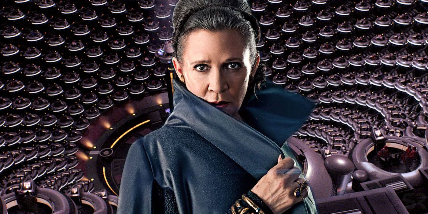 Blended image of Leia and Galactic Republic Senate in The Last Jedi.