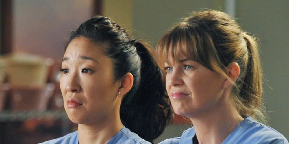 Cristina and Meredith at the hospital on Grey's Anatomy