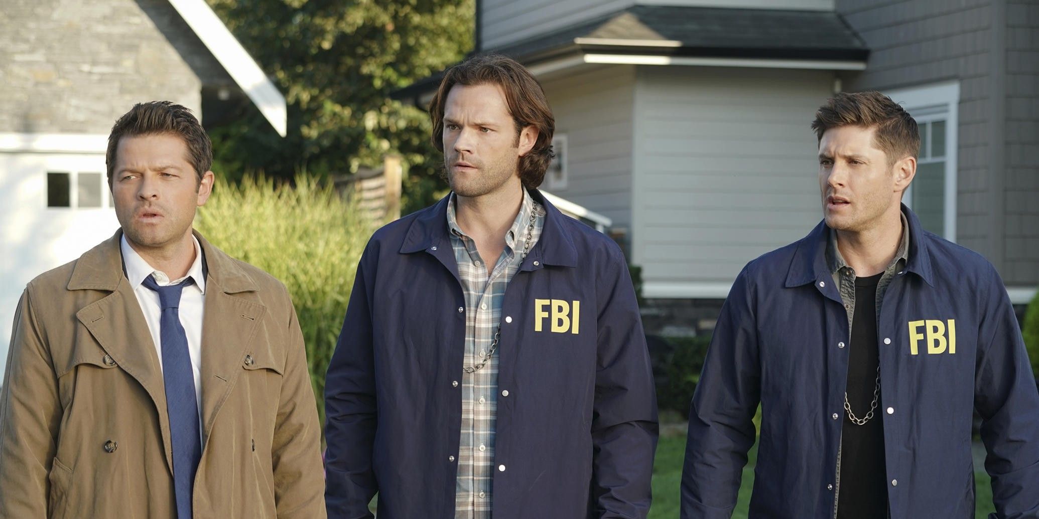 Misha Collins as Castiel, Jared Padakecki as Sam Winchester and Jensen Ackles as Dean in Supernatural