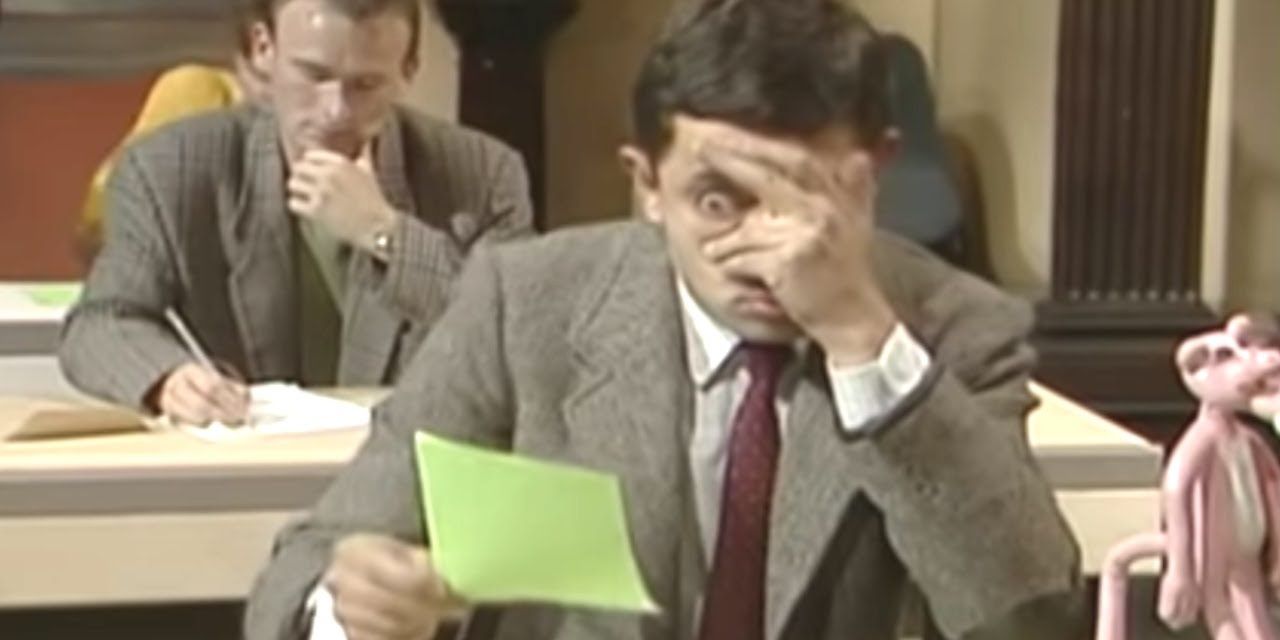 Mr. Bean looking at his exam on the pilot episode of Mr. Bean