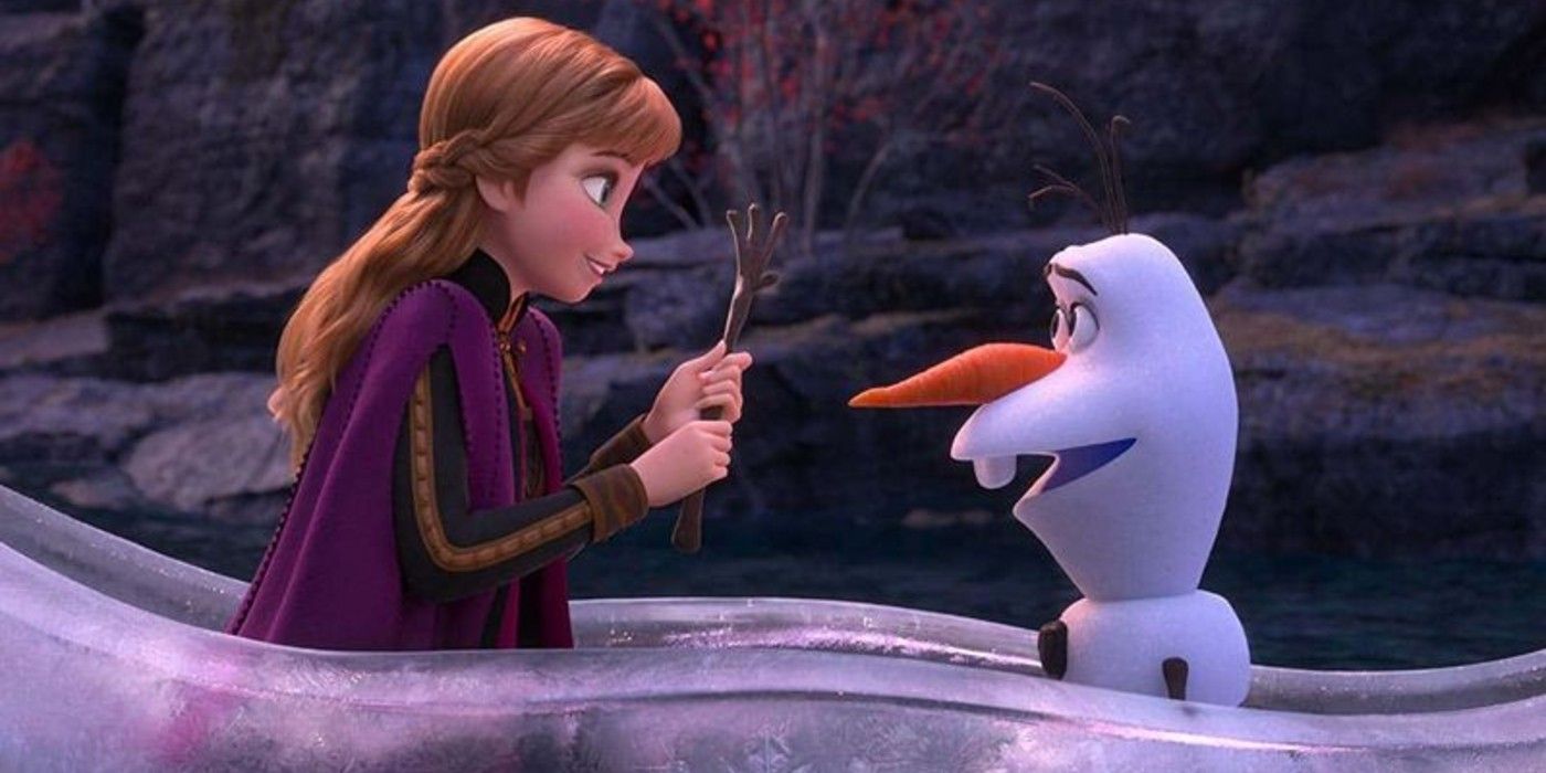 Anna com o braço de pau de Olaf em Frozen 2
