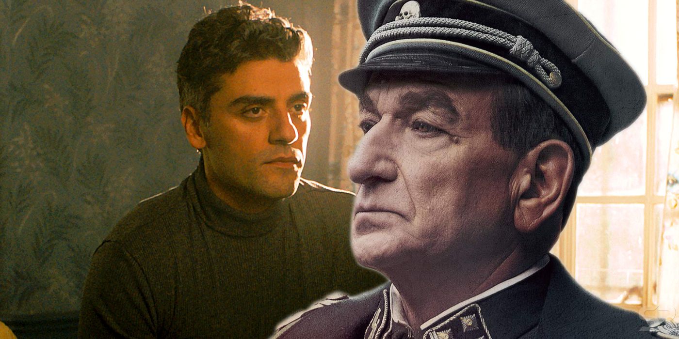 Blended image of Oscar Isaac and Ben Kingsley in Operation Finale.