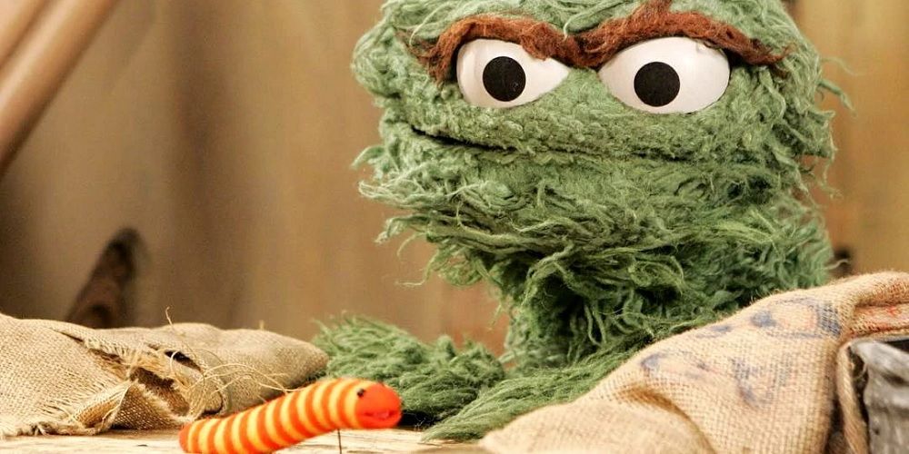 Oscar the Grouch and Slimy the Worm in Sesame Street