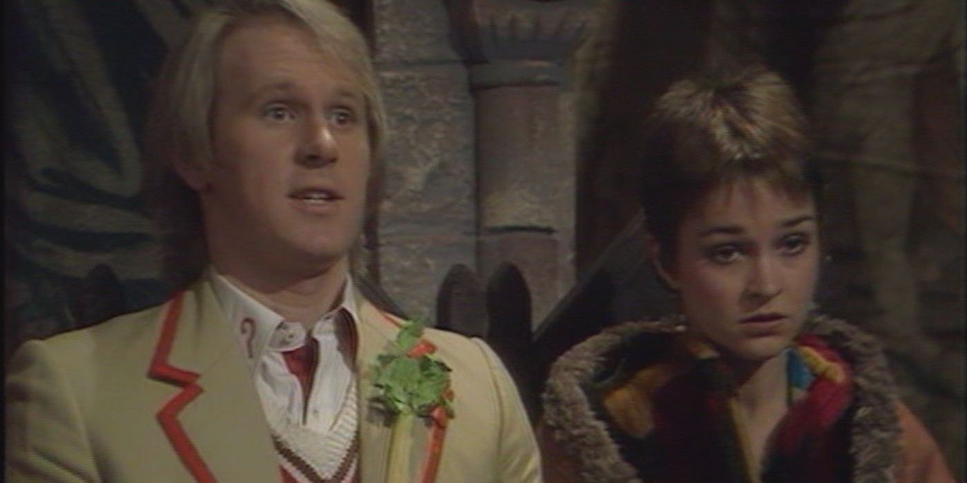 Peter Davison as Fifth Doctor and Janet Fielding as Tegan in Doctor Who