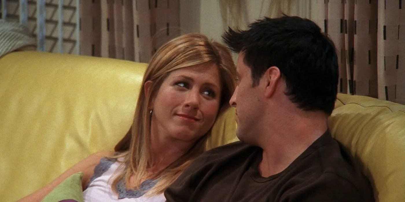 Rachel and Joey sitting on a couch in Friends