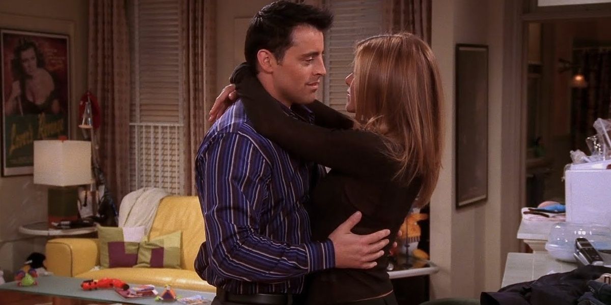 Joey and Rachel hugging on Friends. 