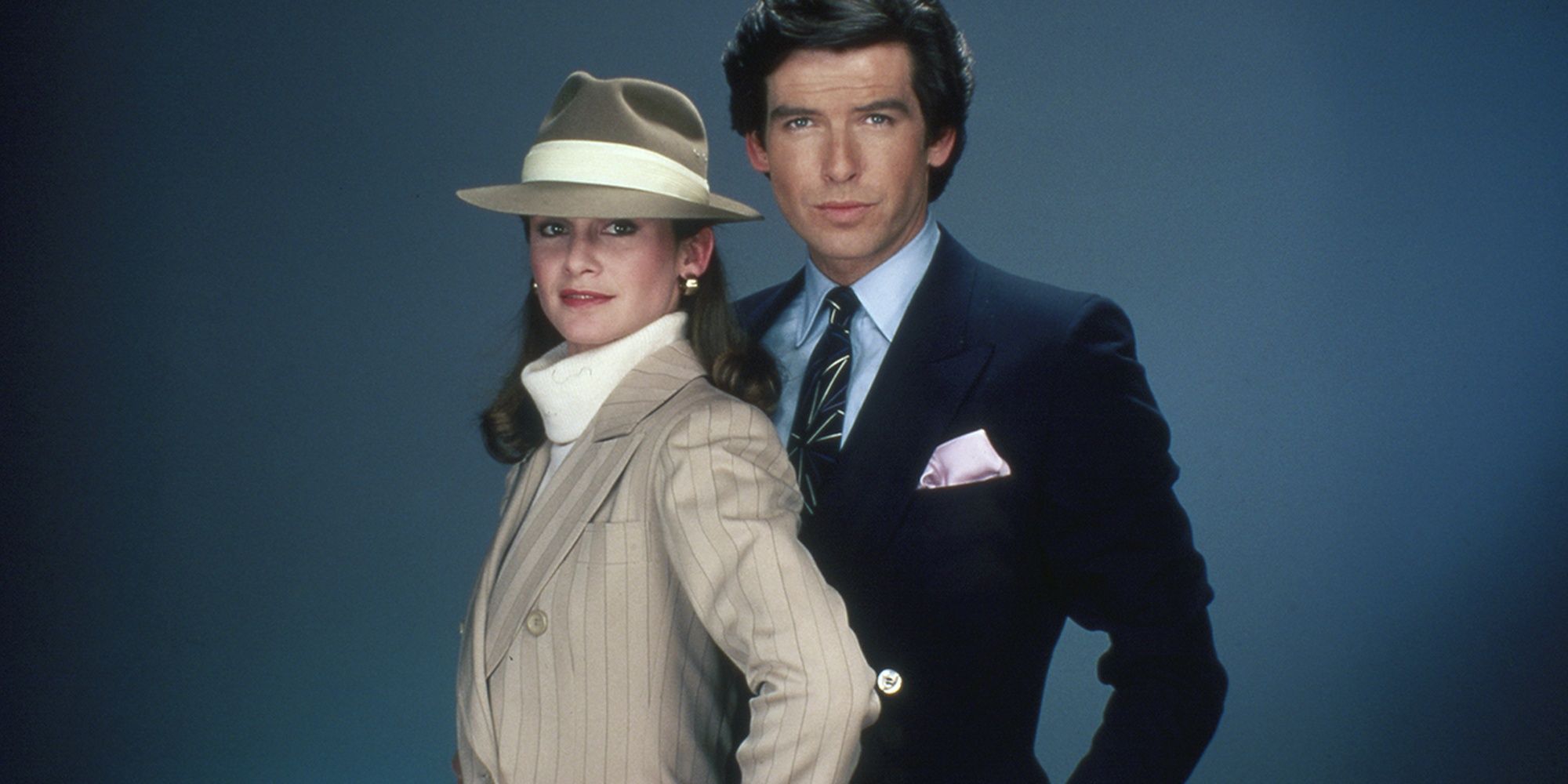 Remington Steele and Laura Holt looking sophisticated in Remington Steele